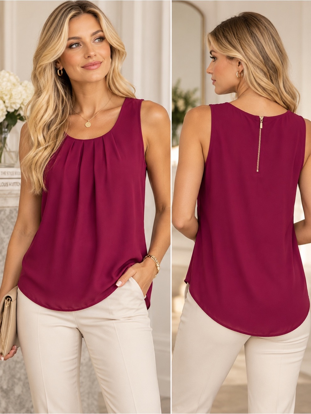 NWT LOFT Sleeveless Pleated Scoop Neck Camisole - Wine